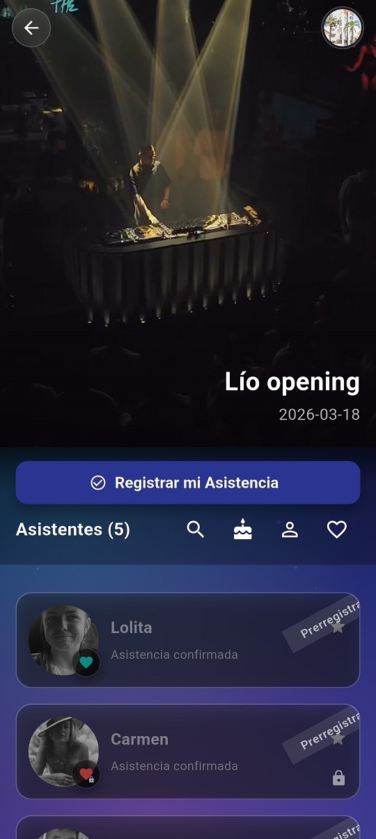Lista de asistentes del evento